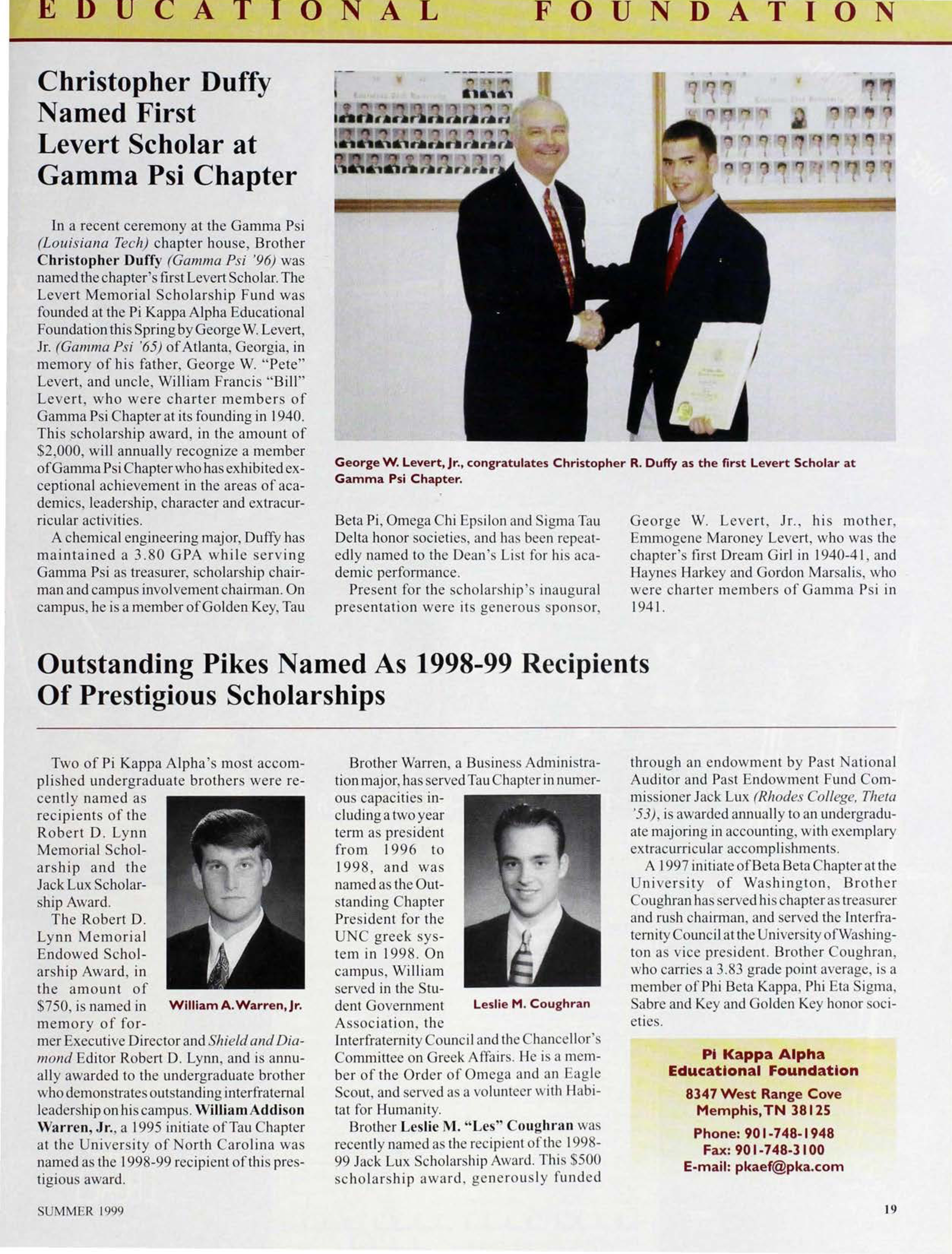 Educational Foundation: Christopher Duffy Named First Levert Scholar at Gamma Psi Chapter